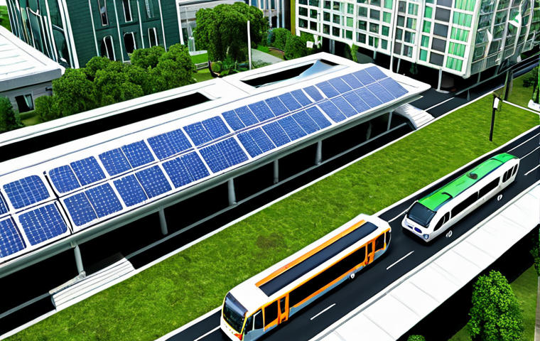 **Image Prompt:** A vibrant, modern cityscape scene illustrating sustainable infrastructure. Solar panels on building roofs, a green public park with water conservation systems, and modern public transportation (buses, trains) are visible. The image should convey a sense of financial stability and environmental responsibility.