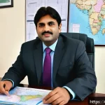 지방재정 전문가의 롤모델 찾기 - A professional regional financial expert in traditional Pakistani office attire, sitting at a wooden...