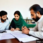 Home 23 지방재정전문가 준비 중점 과목 - A professional Pakistani family sitting around a wooden table covered with neatly organized financia...