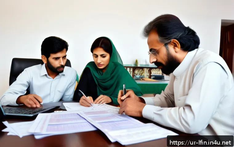지방재정전문가 준비 중점 과목 - A professional Pakistani family sitting around a wooden table covered with neatly organized financia...